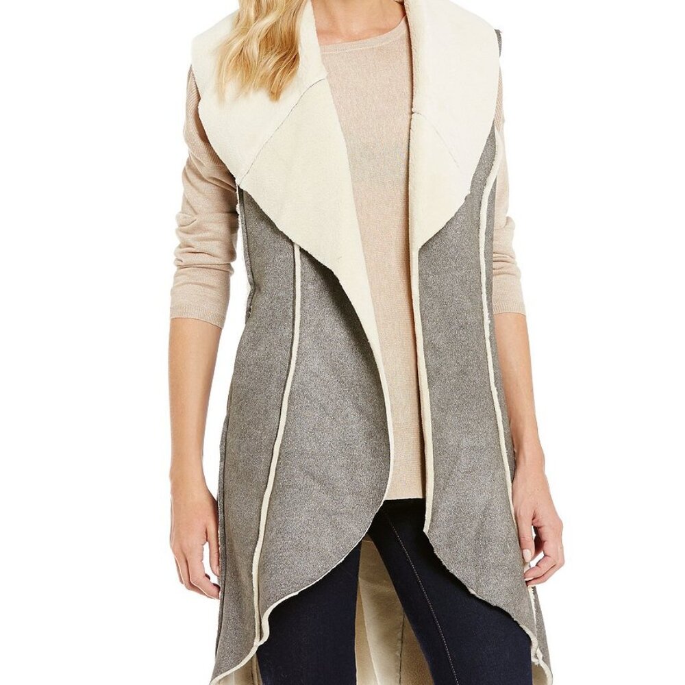 Cremieux Faux Sherpa Grey and Ivory Vest Jacket Size M Medium EXC
